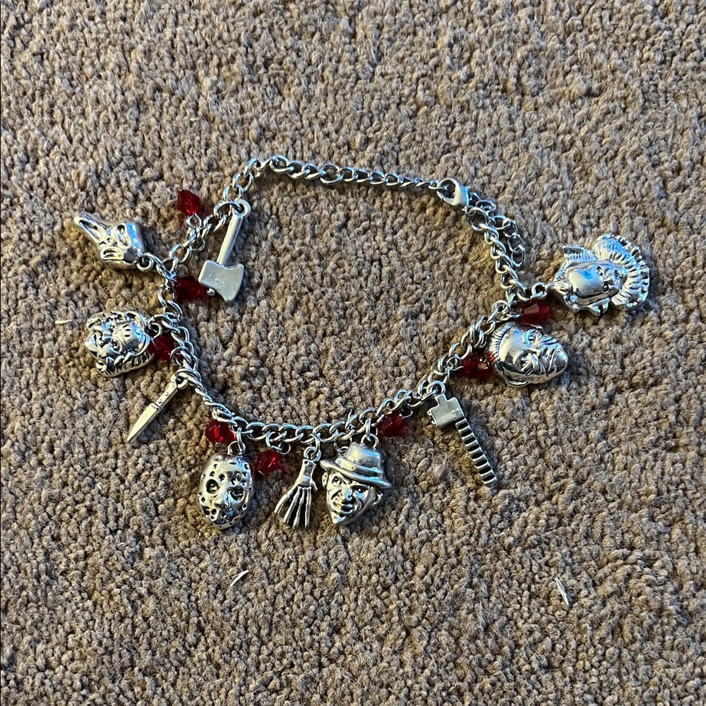 Silver and Red Horror Charm Bracelet